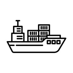 Cargo Ship Icon. Container Vessel Vector Symbol for Maritime Shipping and Global Logistics  Line Art
