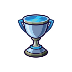Silver goblet of blue color reward for victory vector illustration in cartoon style