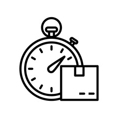 Fast Delivery Icon. Stopwatch and Package Symbol for Express Shipping, Logistics, and Same Day Service. Line Vector Art