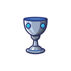 Silver goblet of blue color reward for victory vector illustration in cartoon style