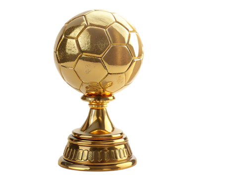 golden football soccer ball trophy on white isolated on white background PNG, AI GENERATED