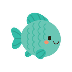 Fish cartoon ocean underwater cute and colorful marine scene. Children sea illustration with blue friendly bubbles. Great for tropical art design.