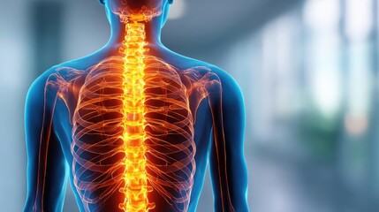 Spinal damage with joint stiffness concept. Illustration of a human spine, highlighting its anatomy and structure.