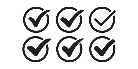 Green check symbol and red cancel icon. Affirmative and negative buttons. Accept and reject controls. Tick and X buttons. Vector graphics and silhouette signs on white backdrop.