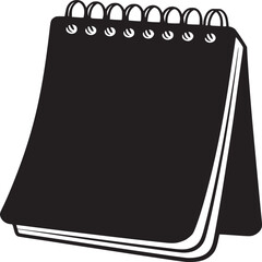 A black and white illustration of a desk calendar with spiral binding on a white background