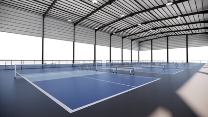 Wide angle view pickleball tennis courts