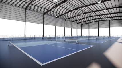 Wide angle view pickleball tennis courts