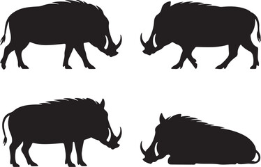 Wild Warthog Silhouette Vector Collection &ndash; African Wildlife Animal in Profile, Action, and Rest Poses