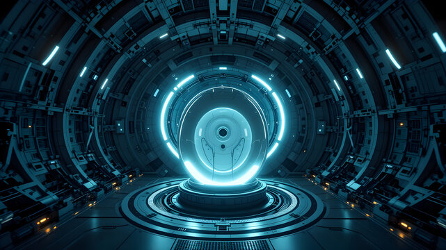 Cryogenic Storage Vault Small Sealed Pod Soft White Blue Light Hyper Realistic Futuristic Minimalist Design - Powered by Adobe