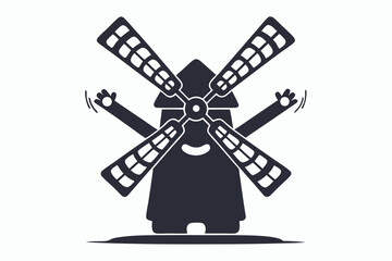 Obraz premium vector windmill black and white silhouette