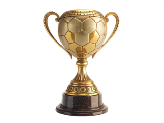 golden football soccer ball trophy on white isolated on white background PNG, AI GENERATED