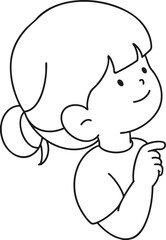 A girl pointing to the side