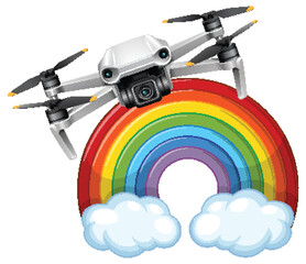 Drone Flying Over Vibrant Rainbow Illustration