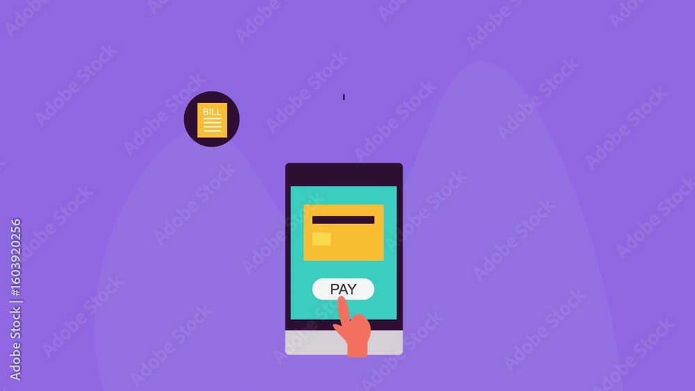Poster hand interacts with a mobile interface to authorise utility bill payments, seamless digital transact