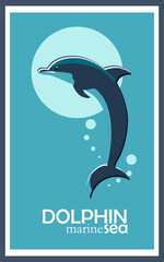 Dolphin poster, flat illustration in sea colors vector
