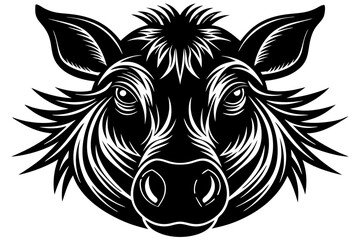warthog head black and white silhouette