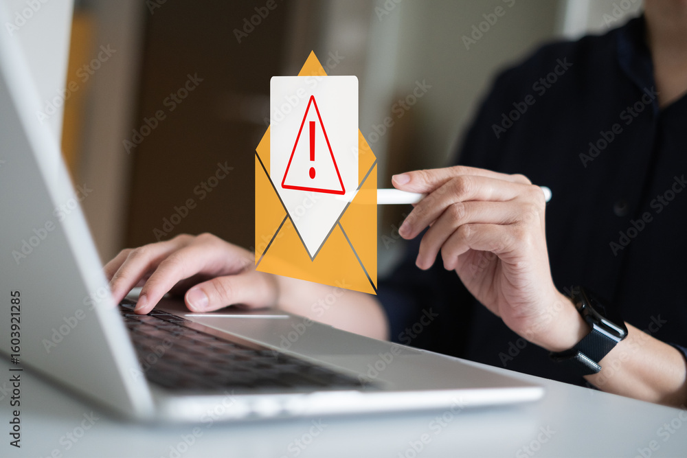 Poster electronic mail spam hacker message online security protection technology safety network warning con