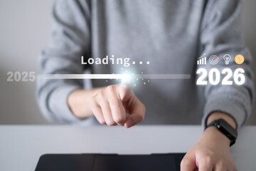 2025 transition to 2026 loading progress bar growth innovation future development plan goal business countdown strategy concept