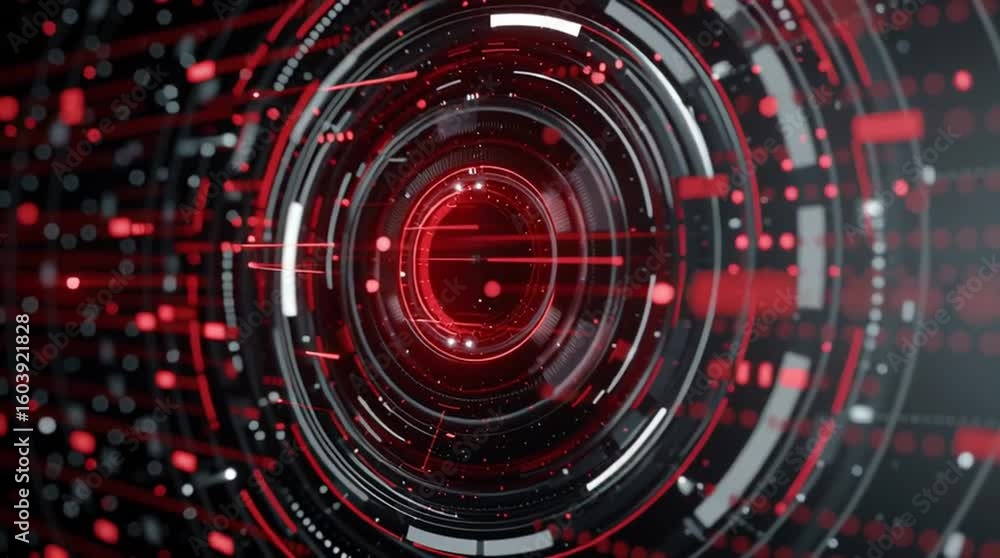 Aufkleber malware prevention software network. a futuristic circular interface with glowing red and black digi
