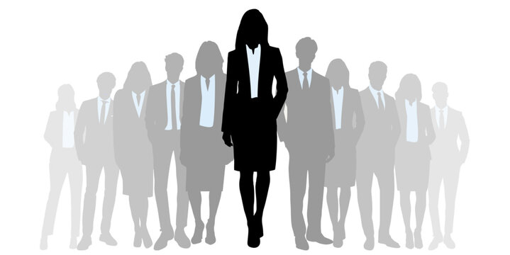 Silhouette business woman leading the team vector. Ideal for corporate leadership, teamwork, or empowerment themes. This graphic embodies strong female leadership and collaborative success.