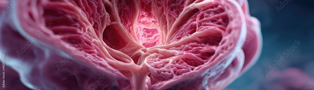 Poster fluid retention in bladder wall concept. close-up of a tissue structure showcasing intricate design.
