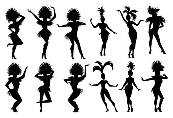 Brazilian carnival dancers vector silhouette