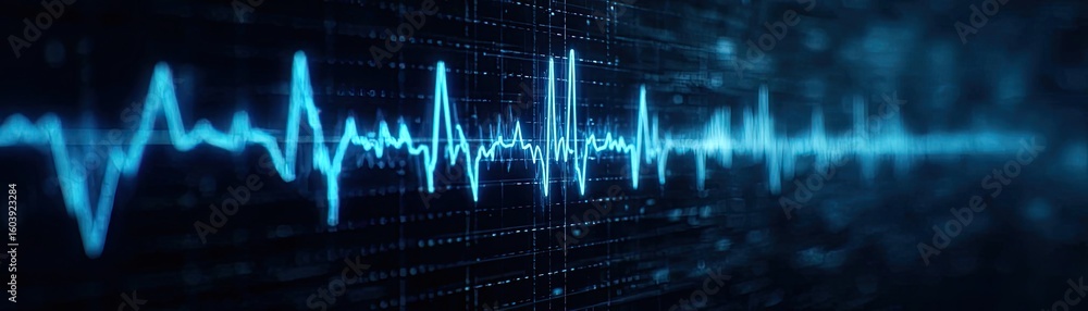 Poster urinary frequency with urine output concept. abstract audio waveform in vibrant blue tones and digit