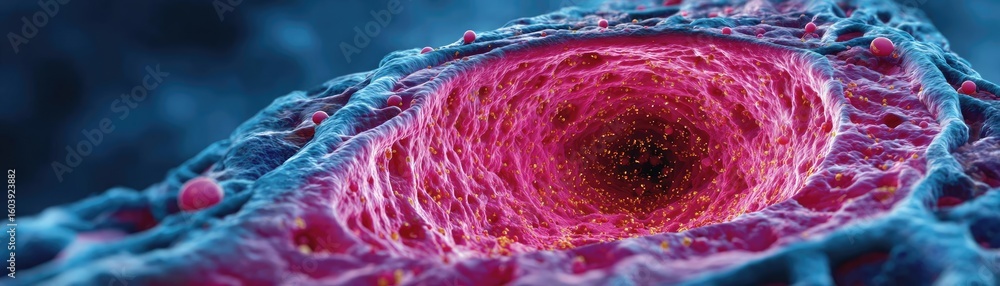 Poster fluid retention in bladder wall concept. detailed view of a cell illustrating its intricate structur