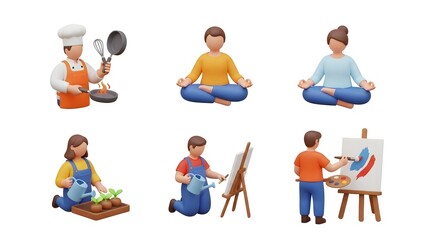 Hobbies and Activities Icons Cooking Meditation Gardening Painting