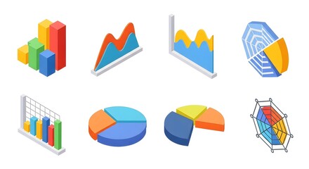 Isometric Chart Set Bar Pie Radar Line Charts