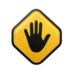 Obraz premium Yellow Stop Sign with Hand Symbol on Black Background Warning Icon Halt Danger Symbol Road on transparent background