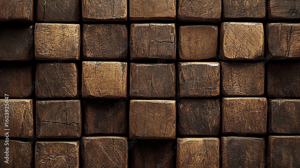Poster dark brown wooden blocks arranged in a grid pattern a textured background