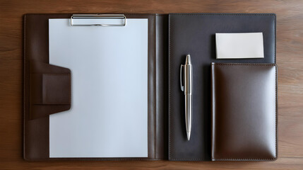 branding mockup with blank folder and pen, business setting