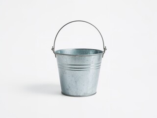 High-resolution image of a galvanized metal bucket with a handle, isolated on white background. Perfect for themes related to tools, utility, gardening, and household objects.