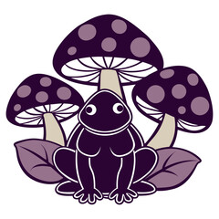 Frog on mushroom vector art illustration