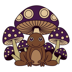 Frog on mushroom vector art illustration