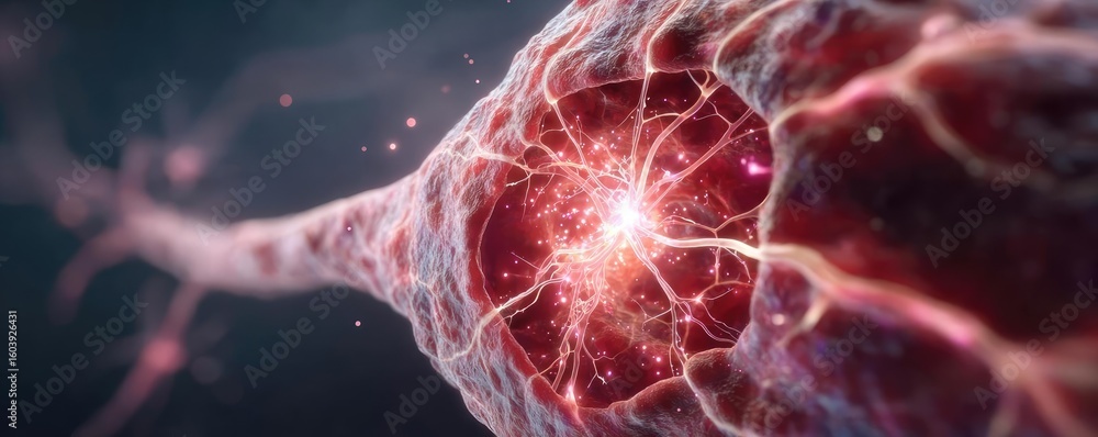Aufkleber bladder wall with nervous concept. detailed visualization of a neuron showcasing synaptic activity.