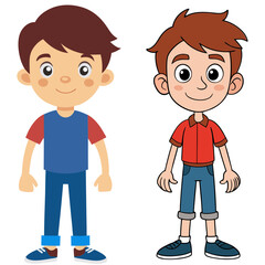 Fototapeta premium Two cartoon boys standing side by side