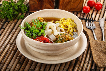 Korean kuksi soup with noodles
