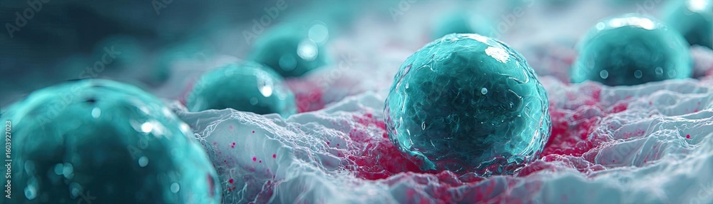 Poster fluid retention in bladder wall concept. close-up view of colorful microscopic cellular structures.