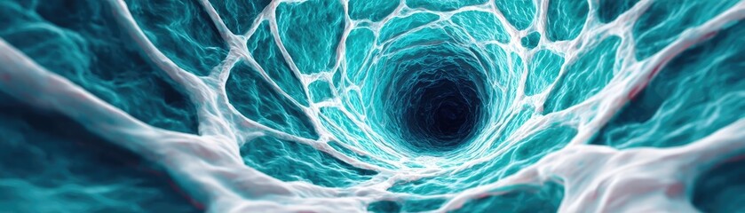 Fluid retention in bladder wall concept. Abstract representation of cellular structure and intricate patterns.