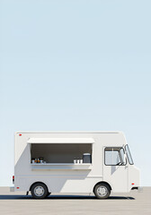 White food truck against light blue sky