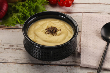 Gourmet cheese soup in the bowl