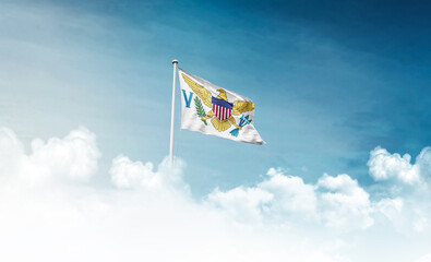 United States Virgin Islands national flag with mast waving in beautiful sky. United States Virgin...