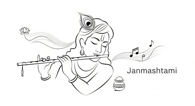 Beautiful Artwork of Lord Krishna Playing Flute with Spiritual Vibes
