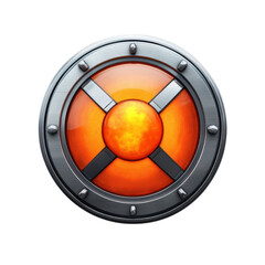 Metallic Shield Icon with Orange Center and Dark Cross Symbol 3D Rendering Defense Design on transparent background