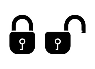 black padlock icons showing open and closed locks, without background