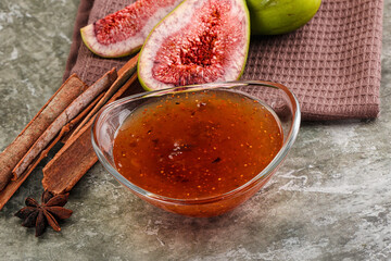 Sweet fig jam in the bowl