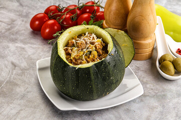 Baked round zucchini with meat