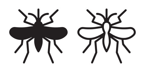 Mosquito Silhouette Icon Set. Solid vs Outline Vector Icons for Insect and Disease Awareness Design.